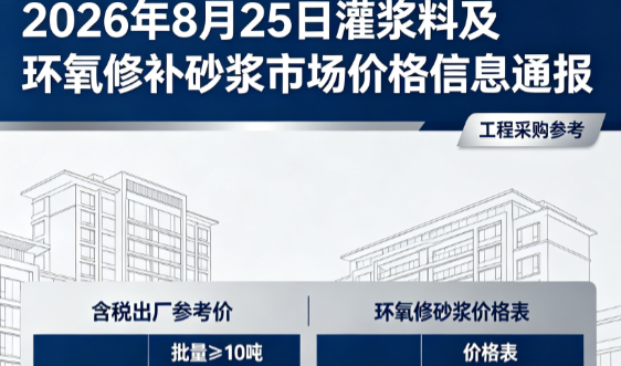 杂多2026年8月25日灌浆料及环氧修补砂浆市场价格信息通报